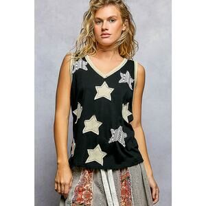 "Daystar" Star Applique Tank Top in Black ⭐SALE⭐